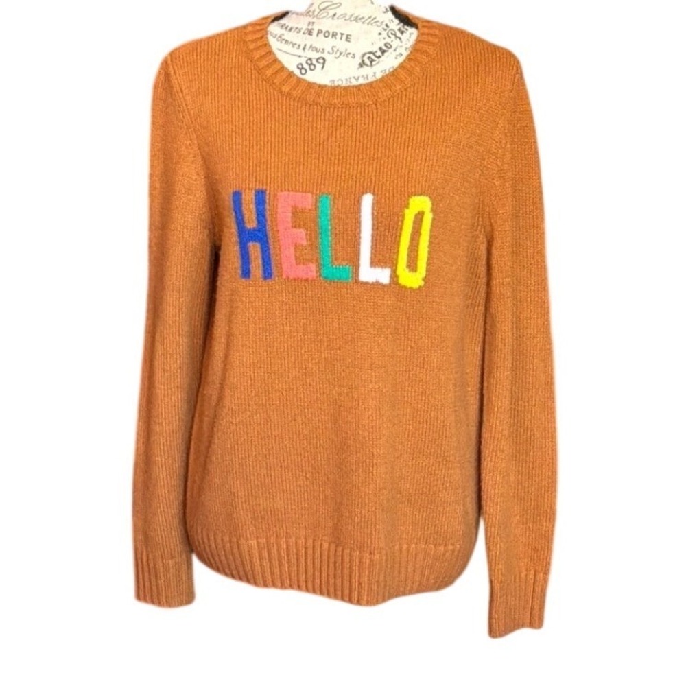 St Johns Bay Womens Medium Burnt Orange Hello Graphic Crew Neck Ribbed Sweater